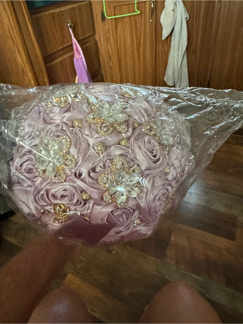 Satin Rose and Crystal Bridal Bouquet in Lavender by